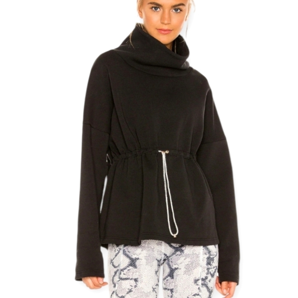 Varley Barton Turtleneck Pullover Sweatshirt Elastic Cinch Waist Black Small